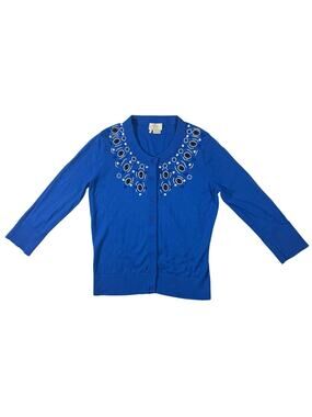 Kate Spade Royal Blue Cardigan Sweater Blouse Women's Small Arcadia Beaded